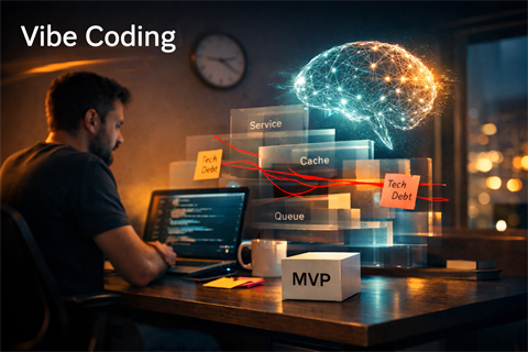 Vibe coding and tech debt illustration